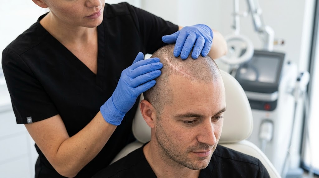 Camouflaging a surgical scalp scar with SMP